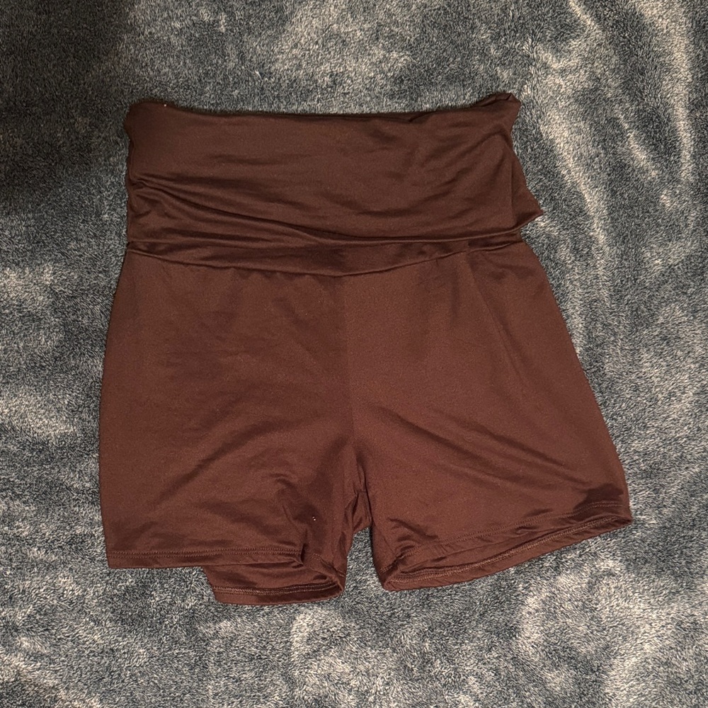 High-Waisted Women's Foldover Shorts - Brown